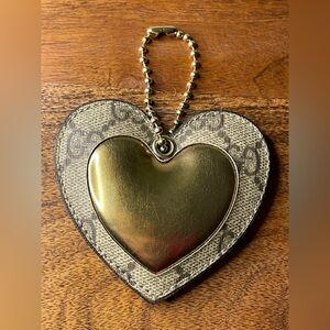 GUCCI Brown Monogram & Gold Metallic Leather Puffy Heart Bag Charm
